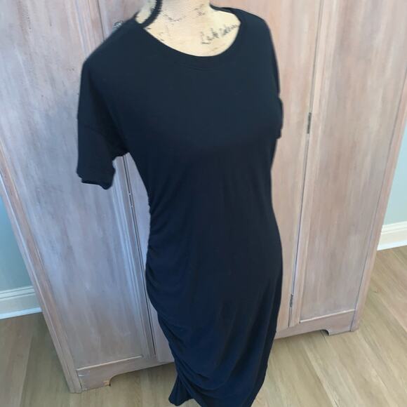 NWT Anthropologie Sundry Side Shirred Jersey Midi Dress black basic midi dress L - Picture 7 of 15